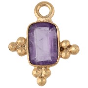 Breloque rectangle facettée 13x11 mm pierre gemme - Doré à l'or fin - Amethyste