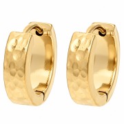 Dormeuses créoles rondes large martelées 14 mm - Acier inoxydable 316L Doré x2