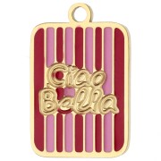 Breloque rectangle 16.5x11 mm - Ciao Bella - Acier inox 316L Doré - Rouge - Rose
