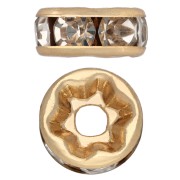 Perle rondelle strass 8 mm - Acier inoxydable 304 Doré - Crystal x1