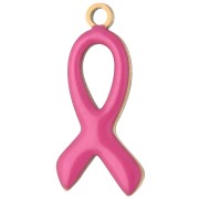 Breloque ruban de sensibilisation 14x6 mm époxy - Acier inox 316L Doré - Fuchsia