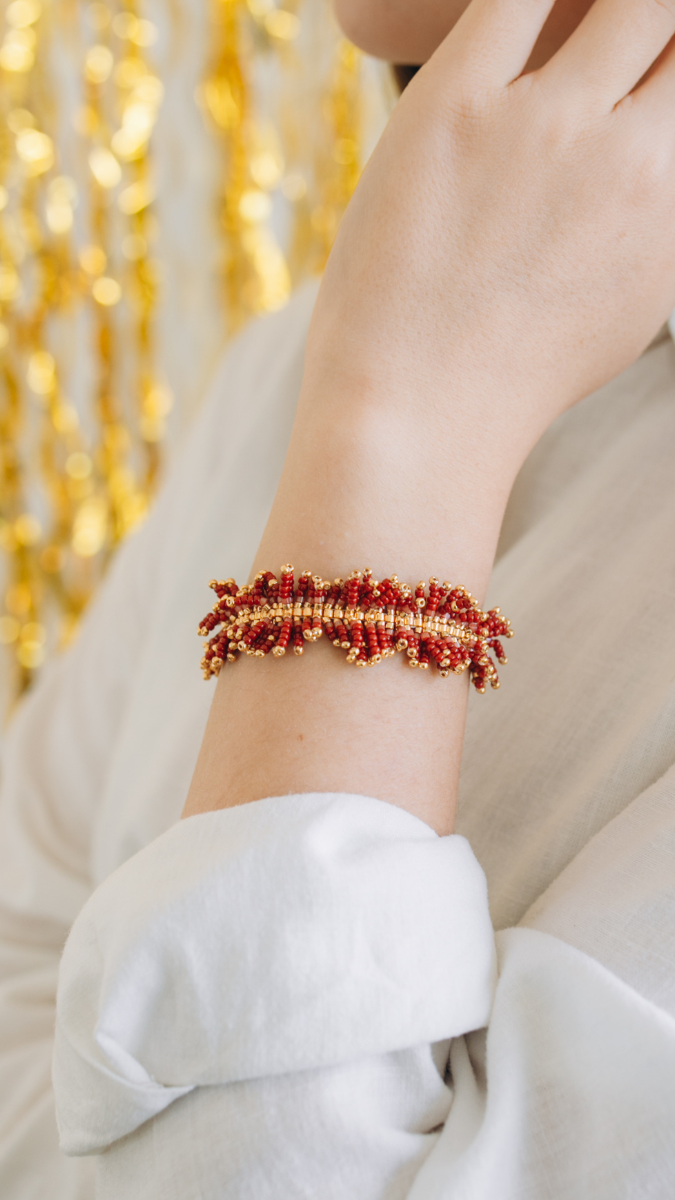 Schéma Bracelet Miyuki à franges bordeaux et doré Schéma Bracelet Miyuki à franges bordeaux et doré
