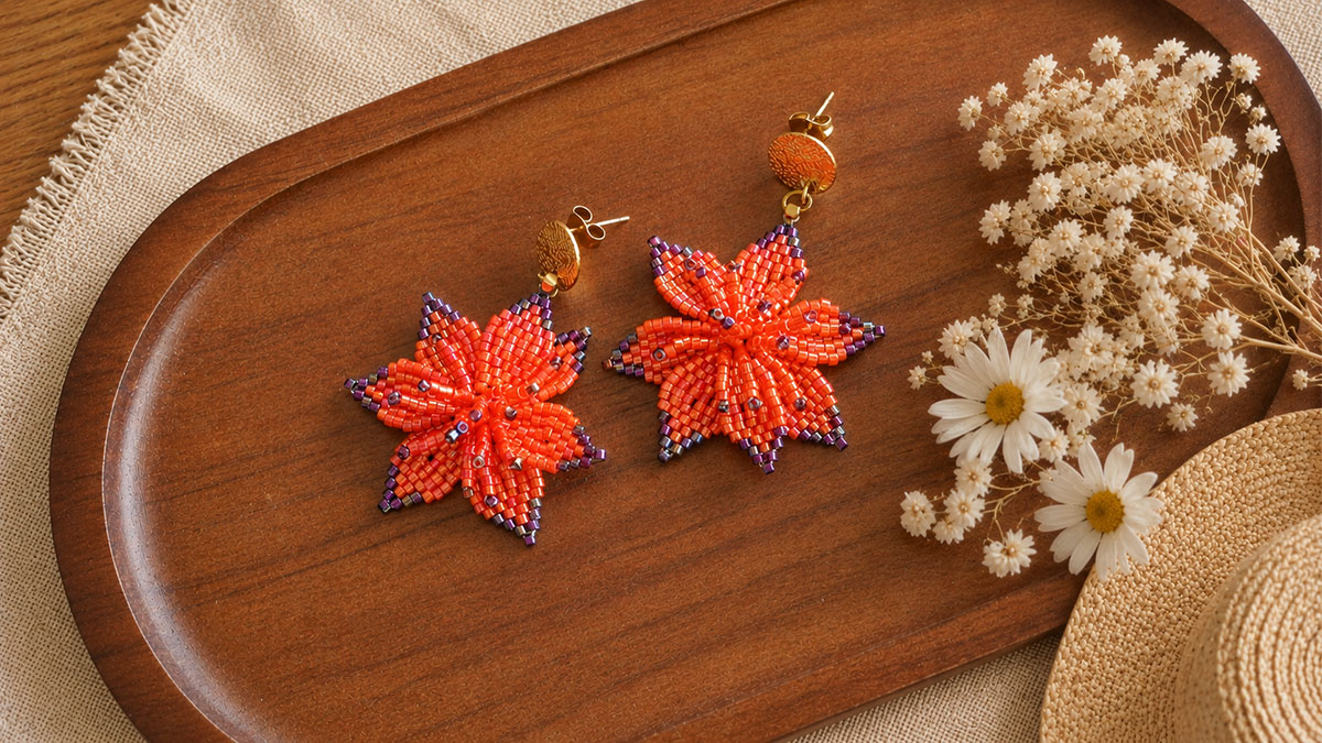 Boucles d'oreilles fleurs 7 pétales tissées Boucles d'oreilles fleurs 7 pétales tissées