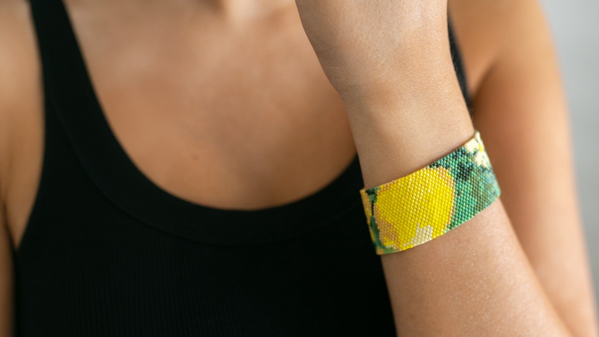 Manchette Motif Citron en tissage de perles avec Starter Strip Manchette Motif Citron en tissage de perles avec Starter Strip