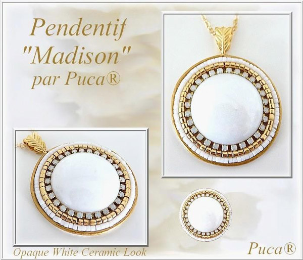 Collier médaillon Madison en perles de rocaille et cuir par Puca® Collier médaillon Madison en perles de rocaille et cuir par Puca®