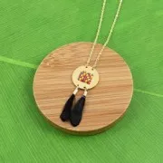 Plume de faisan rayée avec embout doré pour bijoux fantaisie Noir 25 mm x1