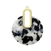 Pendentif - boucles d'oreilles design 57x44 mm Ecaille de tortue Blanc nacré - Noir