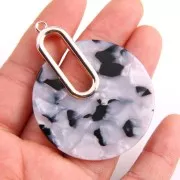 Pendentif - boucles d'oreilles design 57x44 mm Ecaille de tortue Blanc nacré - Noir