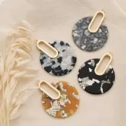 Pendentif - boucles d'oreilles design 57x44 mm Ecaille de tortue Blanc nacré - Noir