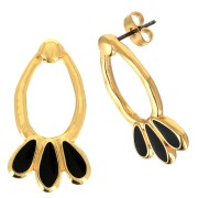 Boucles d'oreilles gouttes avec résine époxy 26x14mm - Doré à l'or fin - Noir x2