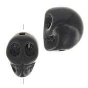Perle tête de mort 10x8 mm imitation Howlite teintée - Noir x1