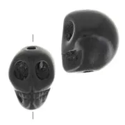 Perle tête de mort 10x8 mm imitation Howlite teintée - Noir x1