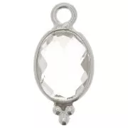 Breloque ovale facettée avec petites boules 14x7mm - Argent 925 - Cristal de roche