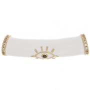 Perle tube incurvé en résine époxy & oxydes de Zirconium 33x8 mm motif oeil - Doré - Blanc x1