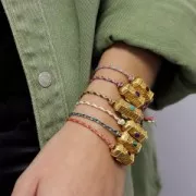 Cordon en coton tressé et fil métallisé 1.5mm - Multi bleu - Vert clair - Doré x1m