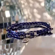 Cordon en coton tressé et fil métallisé 1.5mm - Multi bleu - Vert clair - Doré x1m