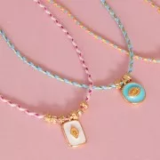 Cordon en coton tressé et fil métallisé 1.5mm - Multi bleu - Vert clair - Doré x1m