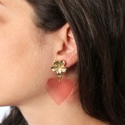 Clous d'oreilles fleur 18 mm avec anneau fermé - Doré à l'or fin x2