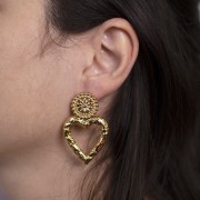 Pendentifs coeurs martelés 34x30 mm - Acier inoxydable 304L Doré x2