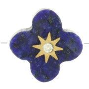 Perle trèfle facettée 12 mm pierre gemme teintée et oxyde zirconium - Lapis lazuli
