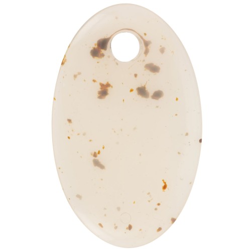 Pendentif ovale en acrylique translucide 32.5x20 mm - Blanc cassé tacheté x1