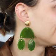 Pendentif ovale en acrylique translucide 32.5x20 mm - Blanc cassé tacheté x1