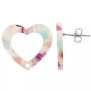 Clous d'oreilles coeur évidé 19x21 mm Acétate - Ecaille de tortue Multicolore x2