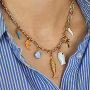 Collier maille Fantaisie alternée 6.3 mm - Acier inoxydable 304L Doré x42cm