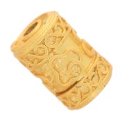 Perle tube travaillée 9x6 mm - Doré à l'or fin x1