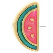 Perle pastèque 13x6.5 mm avec résine époxy - Doré à l'or fin - Vert - Rouge x1