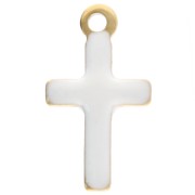 Croix - Breloques croix 10x5.5 mm avec résine époxy - Acier inox 304 Doré - Blanc x4 Breloques croix 10x5.5 mm avec résine époxy - Acier inox 304 Doré - Blanc x4