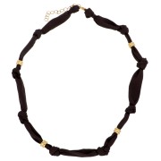 Collier tissu noué avec perles en acier inoxydable 304 Doré - Marron foncé x47cm