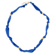 Collier tissu noué avec perles en acier inoxydable 304 Doré - Bleu roi x47cm
