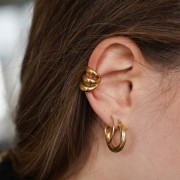 Ear cuff - Bague d'oreille large triple anneaux 17x13 mm - Acier inox 304 Doré x1
