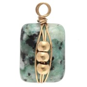 Breloque rectangle 13x6 mm pierre gemme Turquoise African Acier inox 304 Doré x1