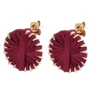 Boucles d'oreilles - Clous d'oreilles rond 14.5 mm en raphia - Bordeaux - Doré x2 Clous d'oreilles rond 14.5 mm en raphia - Bordeaux - Doré x2