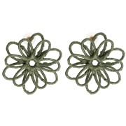 Kaki - Boucles d'oreilles fleur en fil - volume 3D - 50x45 mm en raphia - Kaki x2 Boucles d'oreilles fleur en fil - volume 3D - 50x45 mm en raphia - Kaki x2