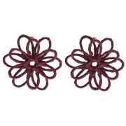Boucles d'oreilles fleur en fil - volume 3D - 50x45 mm en raphia - Bordeaux x2