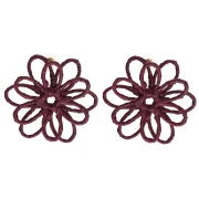 Boucles d'oreilles fleur en fil - volume 3D - 50x45 mm en raphia - Bordeaux x2