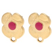 Clous d'oreilles fleurs 16x13 mm résine époxy - Doré à l'or fin - Rose x2