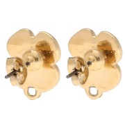 Clous d'oreilles fleurs 16x13 mm résine époxy - Doré à l'or fin - Rose x2