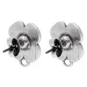 Clous d'oreilles fleurs 16x13 mm résine époxy Placage Argent fin vieilli - Noir x2