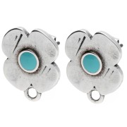 Clous d'oreilles fleurs 16x13mm résine époxy Placage Argent fin vieil Turquoise x2