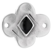 Intercalaire fleur 19x17 mm avec résine époxy - Placage Argent fin vieilli - Noir