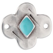 Intercalaire fleur 19x17 mm résine époxy - Placage Argent fin vieilli - Turquoise
