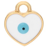 Breloque coeur 11x9.5 mm - motif oeil - résine époxy - Doré à l'or fin - Blanc x1