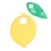 Breloque citron et feuille 15x11 mm en acétate - Jaune opaque - Vert x2