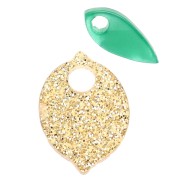 Breloque citron et feuille 15x11 mm en acétate - Pailleté Doré - Vert x2