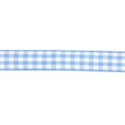 Ruban vichy 10 mm en polyester - Bleu clair - Blanc x1m