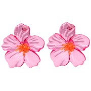 Boucles d'oreilles fleurs 66x62 mm en acrylique et perles - Rose - Orange x2